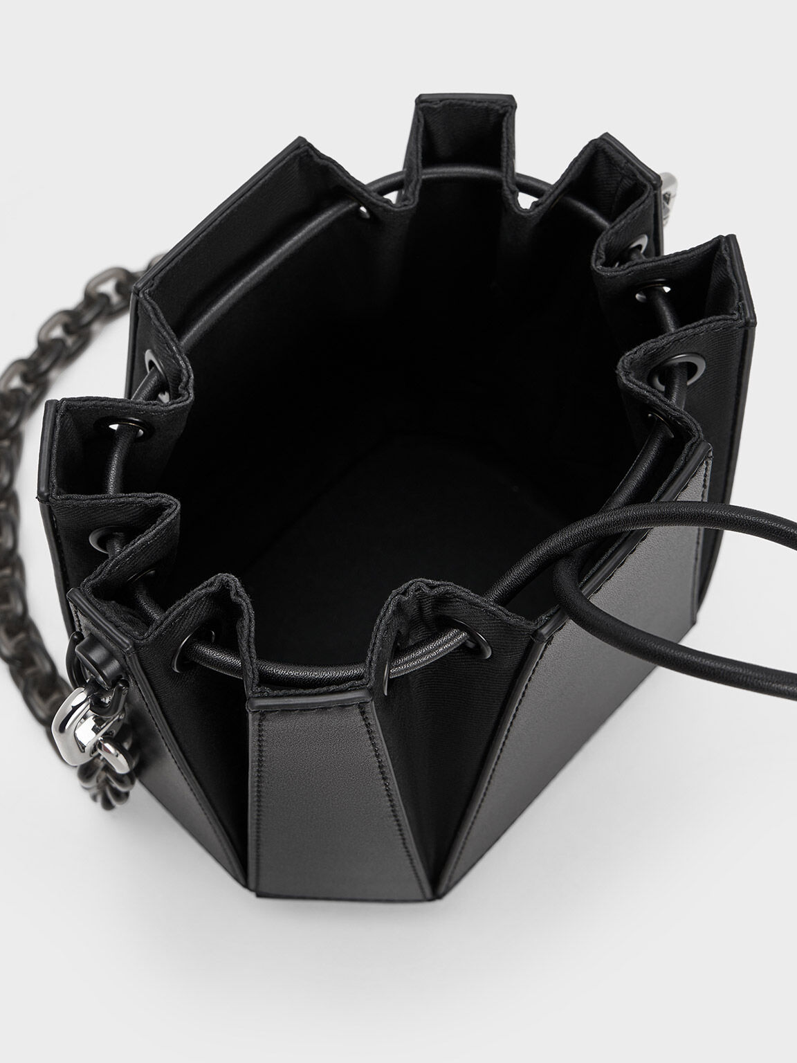 六角形鍊條水桶包, 黑色, hi-res