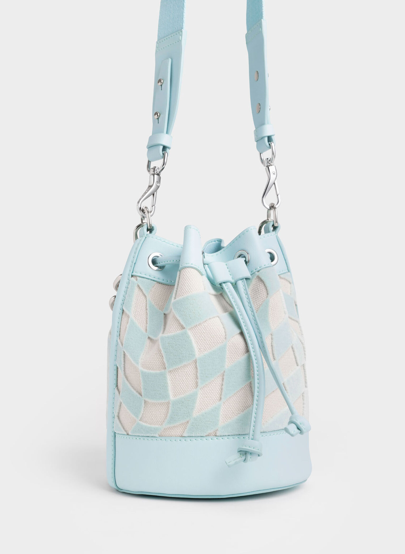 Zetta Checkered Bucket Bag, Light Blue, hi-res
