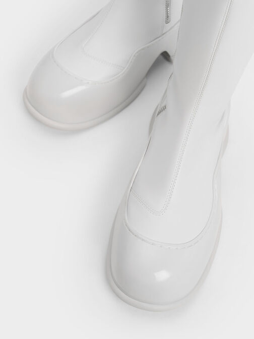 Pixie 漆皮拼接厚底靴, 白色, hi-res
