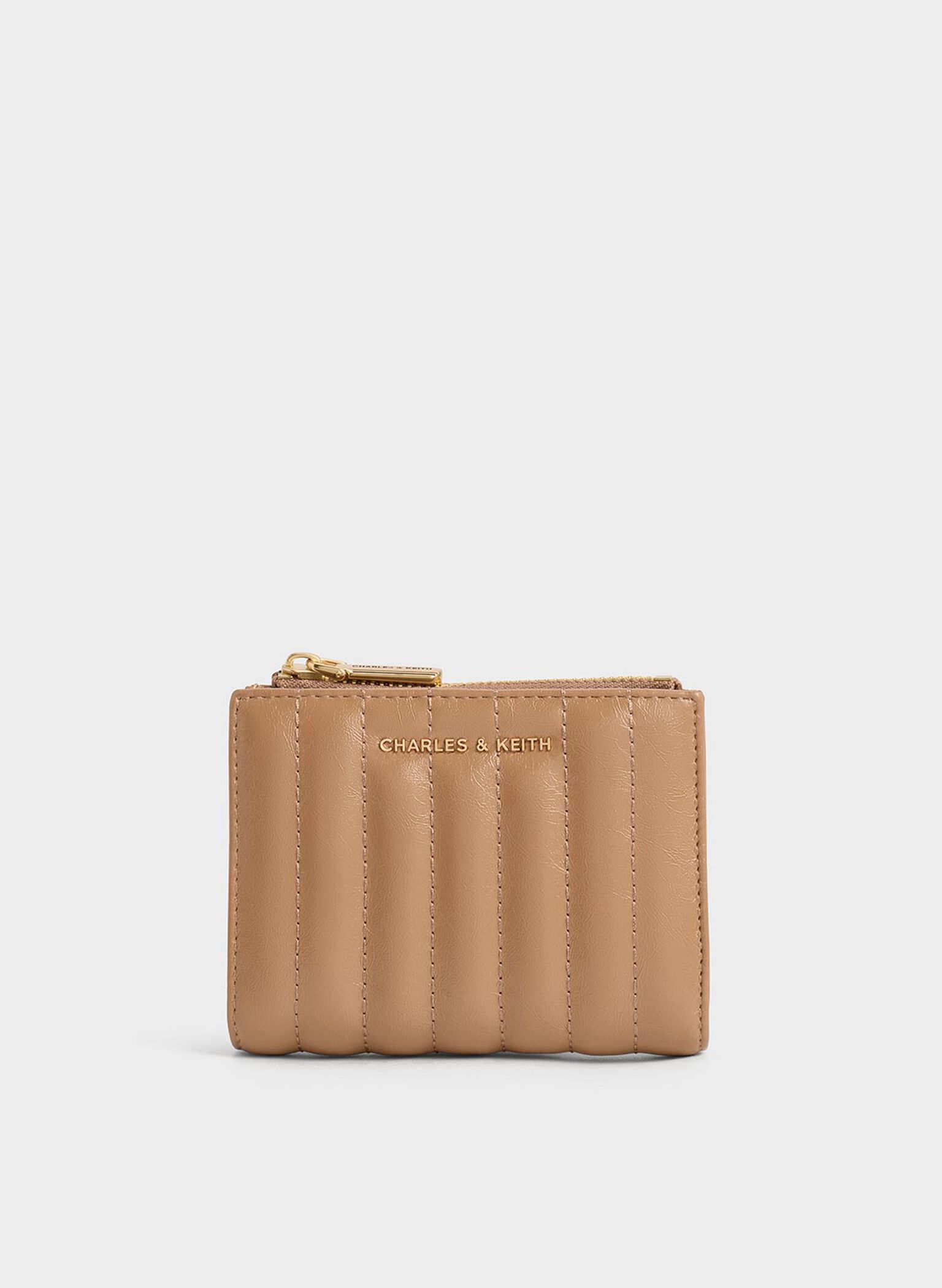 Donna Crinkle-Effect Panelled Top-Zip Wallet, Tan, hi-res