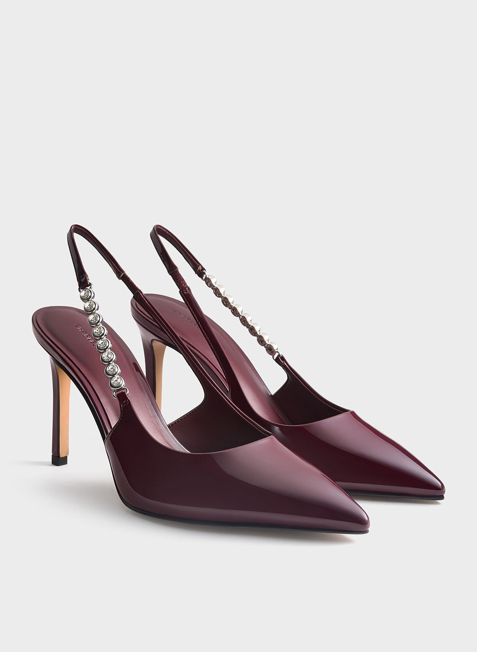 Flores Patent Gem-Strap Slingback Pumps, Burgundy, hi-res