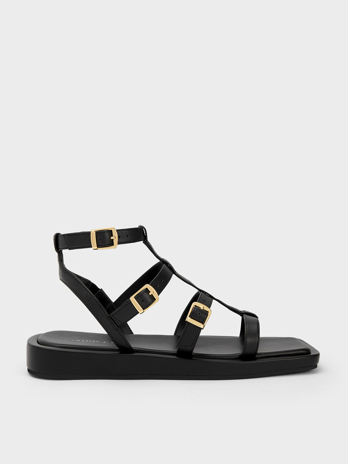 Black Buckled Gladiator Sandals CHARLES KEITH International