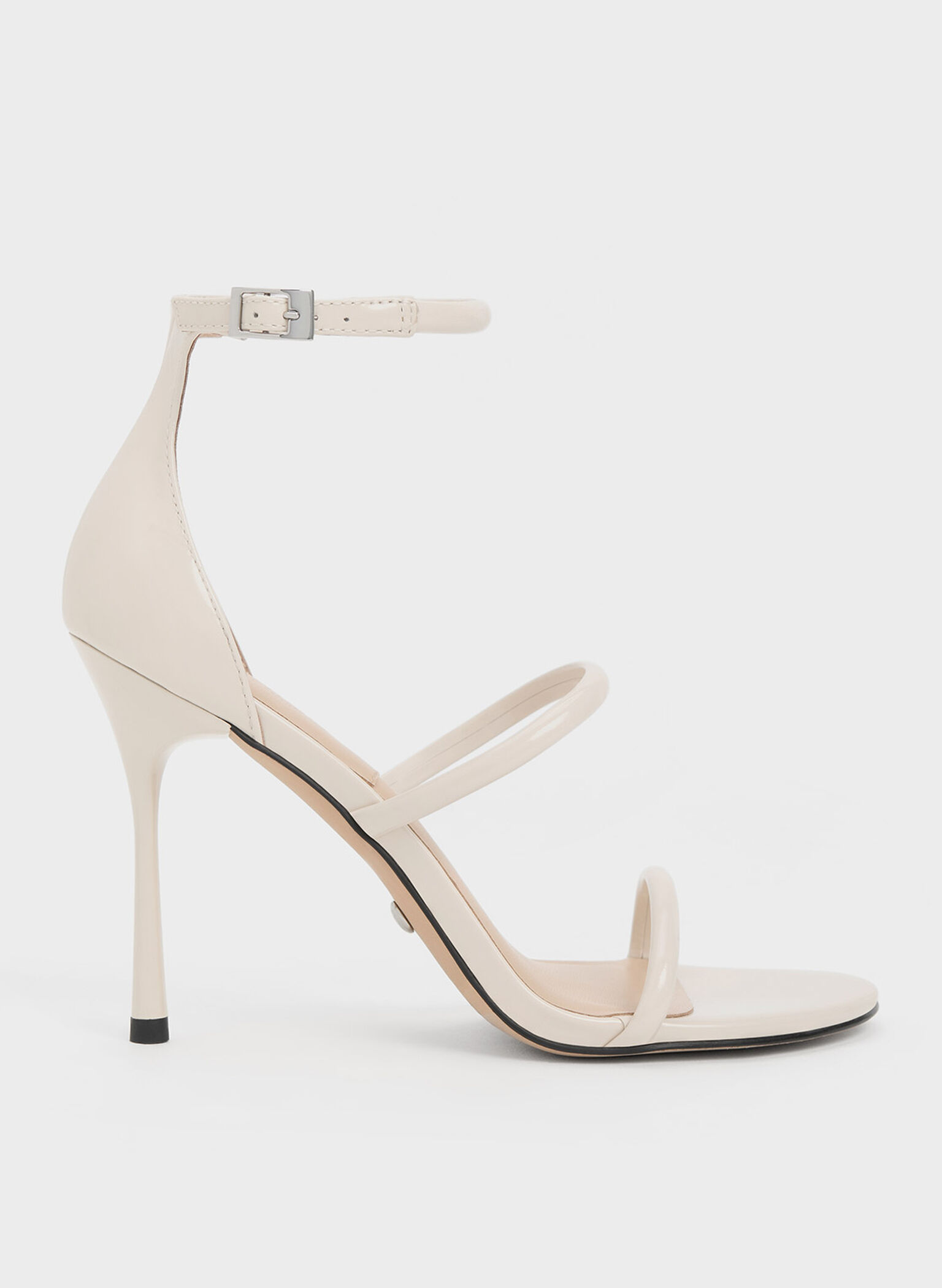 Chalk Patent Leather Triple Strap Heeled Sandals - CHARLES & KEITH SG