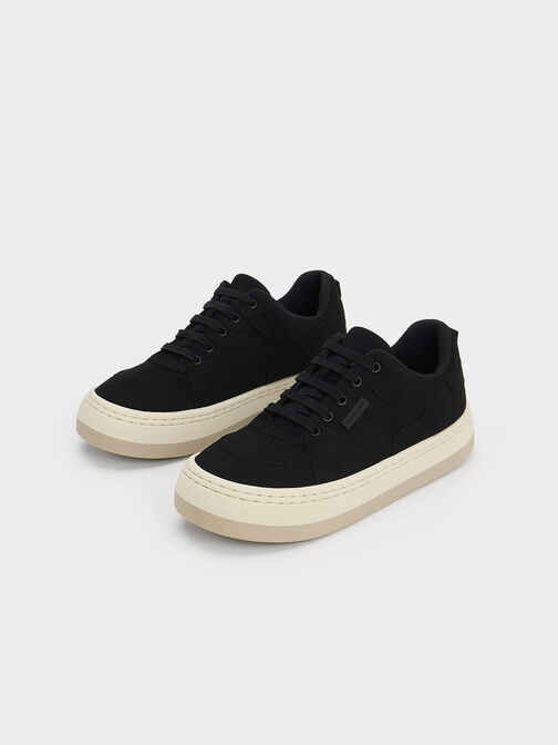 Textured Low-Top Sneakers, Black, hi-res