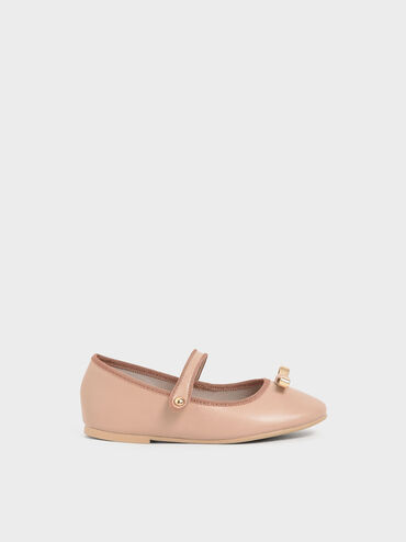 Girls&apos; Metal Bow Mary Jane Flats, Nude, hi-res