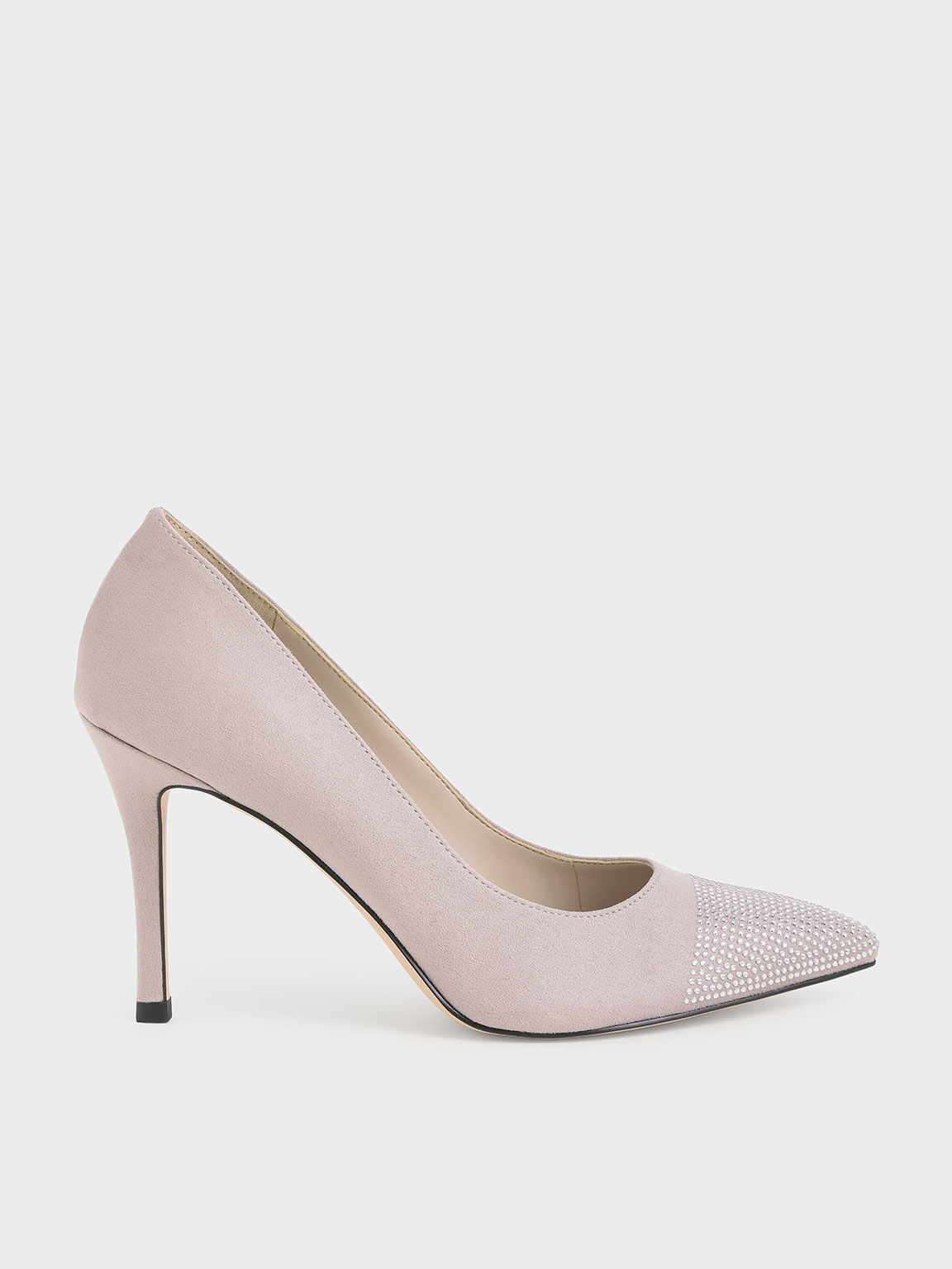 Gem-Embellished Textured Stiletto Pumps, Nude, hi-res