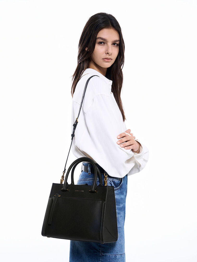 Anwen Structured Tote Bag, Black, hi-res