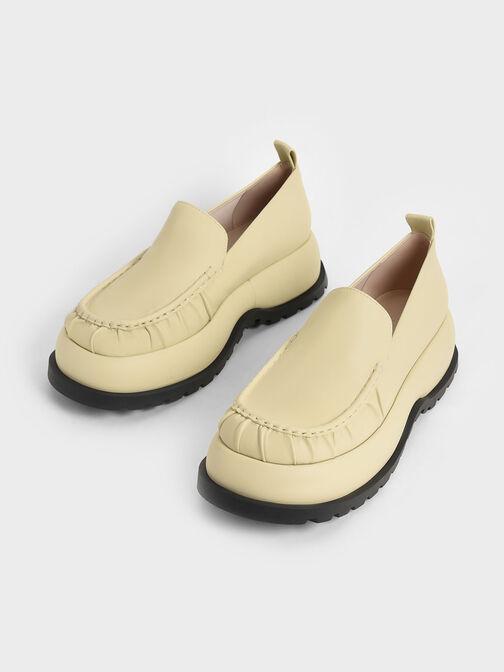 Astrid Ruched Platform Loafers, Yellow, hi-res