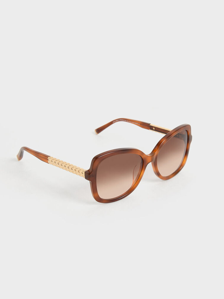 Recycled Acetate Braided Temple Butterfly Sunglasses, T. Shell, hi-res