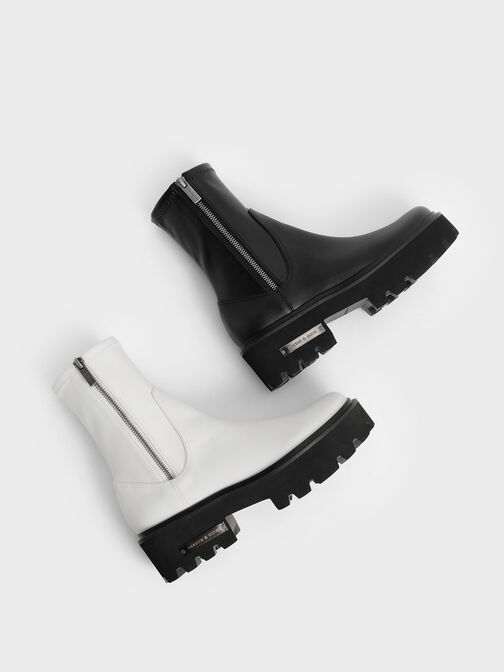 Side-Zip Ankle Boots, White, hi-res