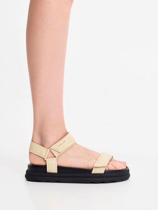 Patent Strappy Sports Sandals, Yellow, hi-res