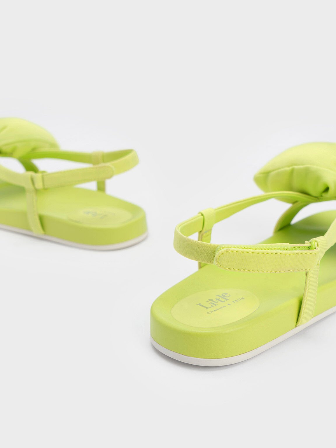Girls' Puffy Bow Sandals, Lime, hi-res