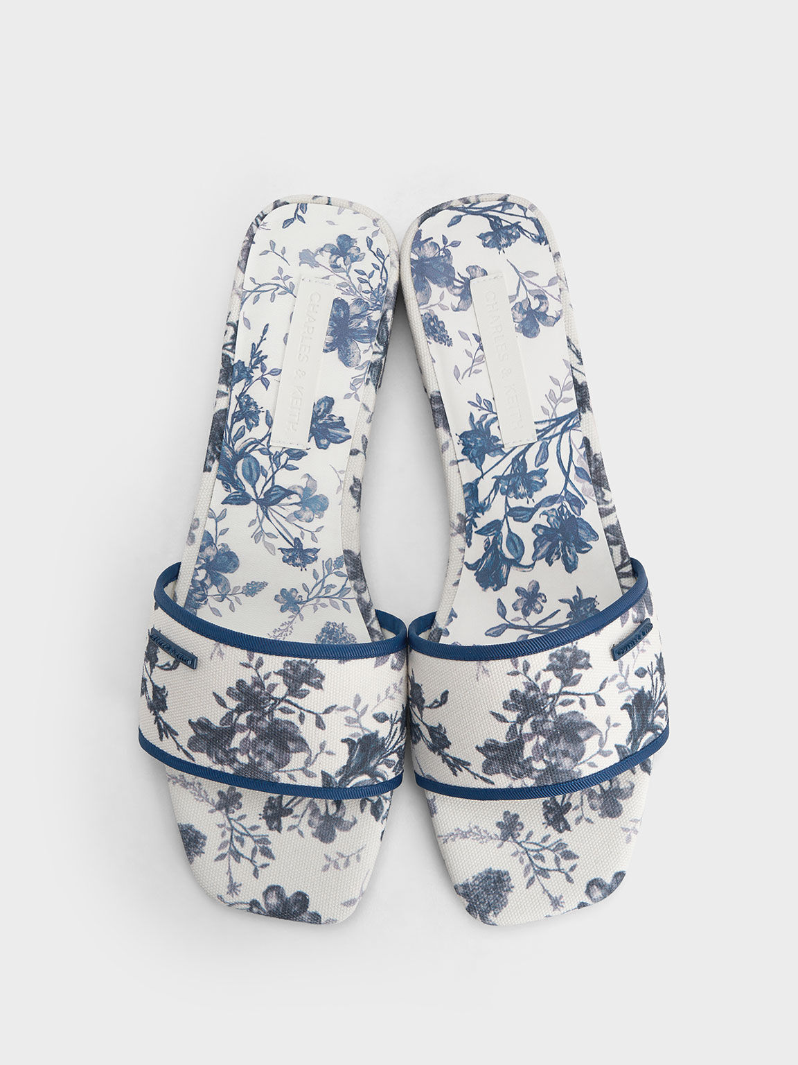 Floral Print Slide Sandals Blue