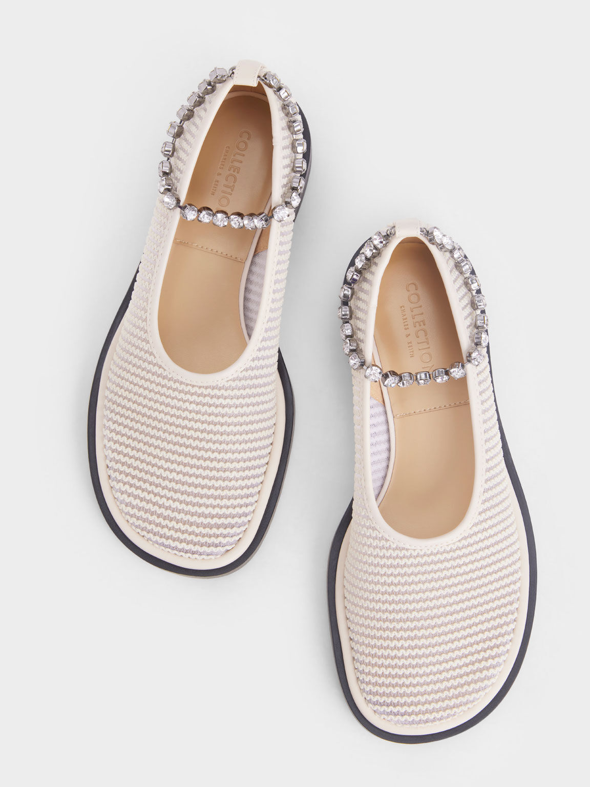 Gem Ankle-Strap Knit & Mesh Shoes, Chalk, hi-res