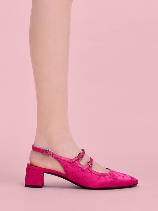 Clementine Recycled Polyester Mary Jane Pumps, Fuchsia, hi-res