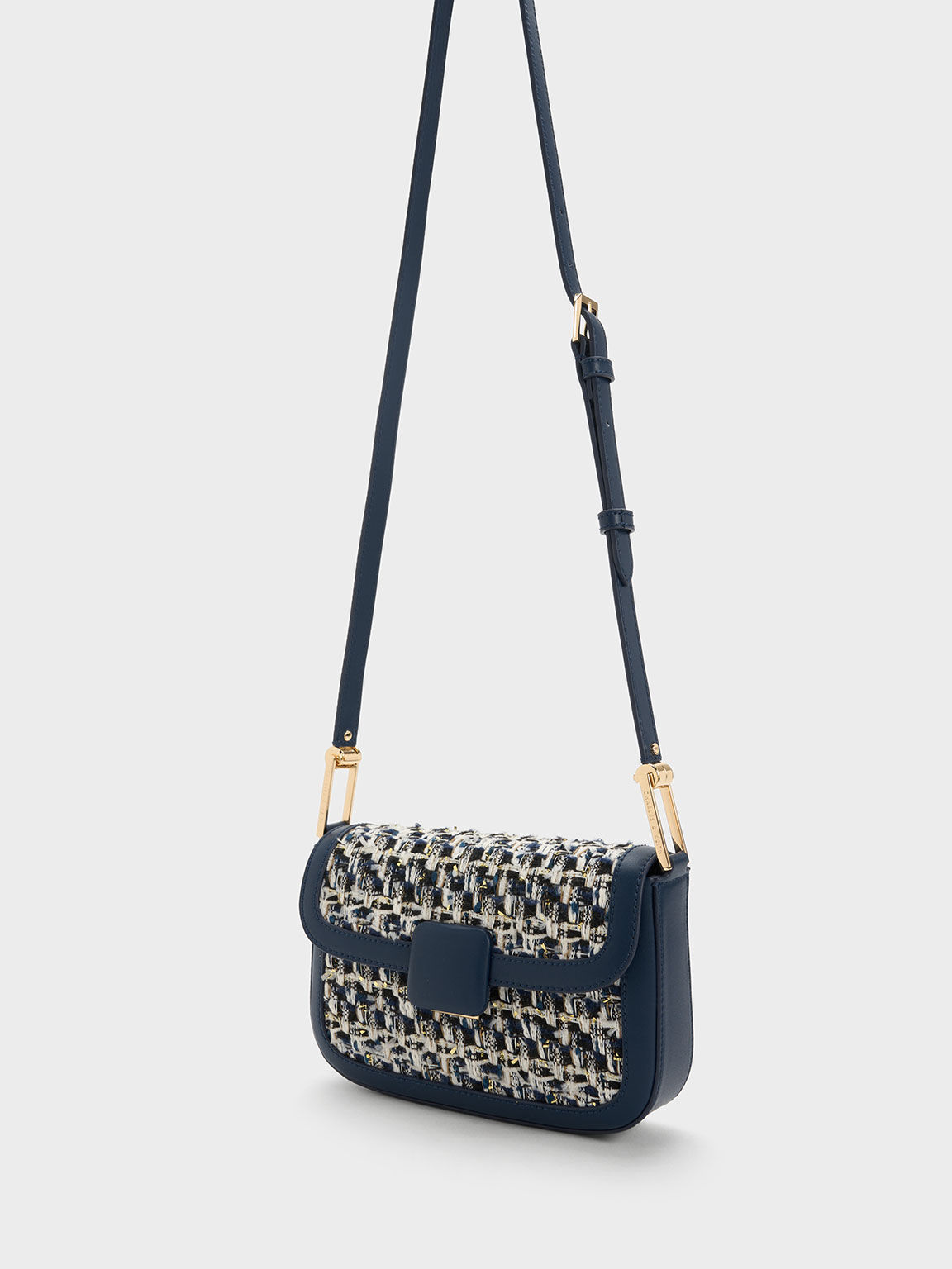 Koa Square Push-Lock Knitted Shoulder Bag, Navy, hi-res