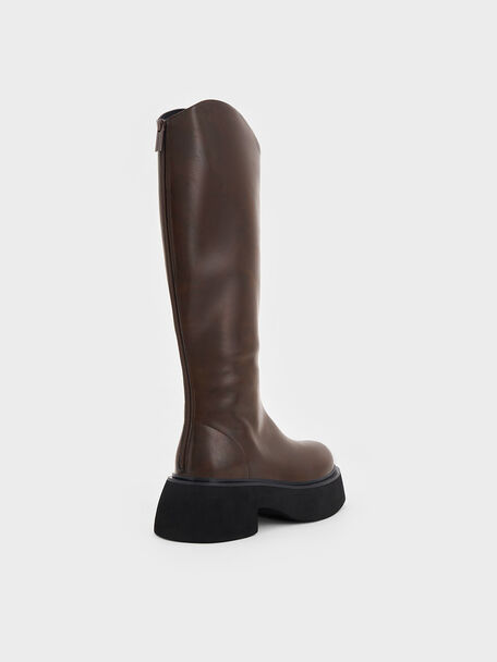 Cowboy Platform Knee-High Boots, Dark Brown, hi-res