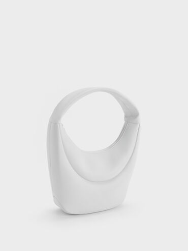 Elongated Curved Hobo Bag, White, hi-res