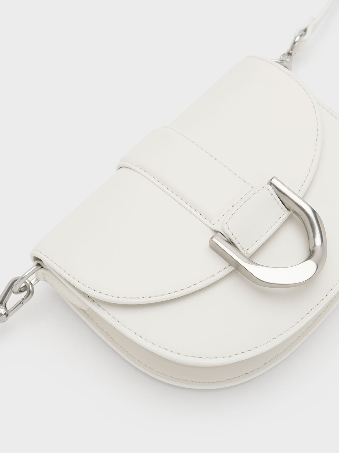 Mini Gabine Leather Saddle Bag, White, hi-res