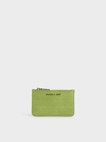 Croc-Effect Zip Pocket Card Holder, Green, hi-res