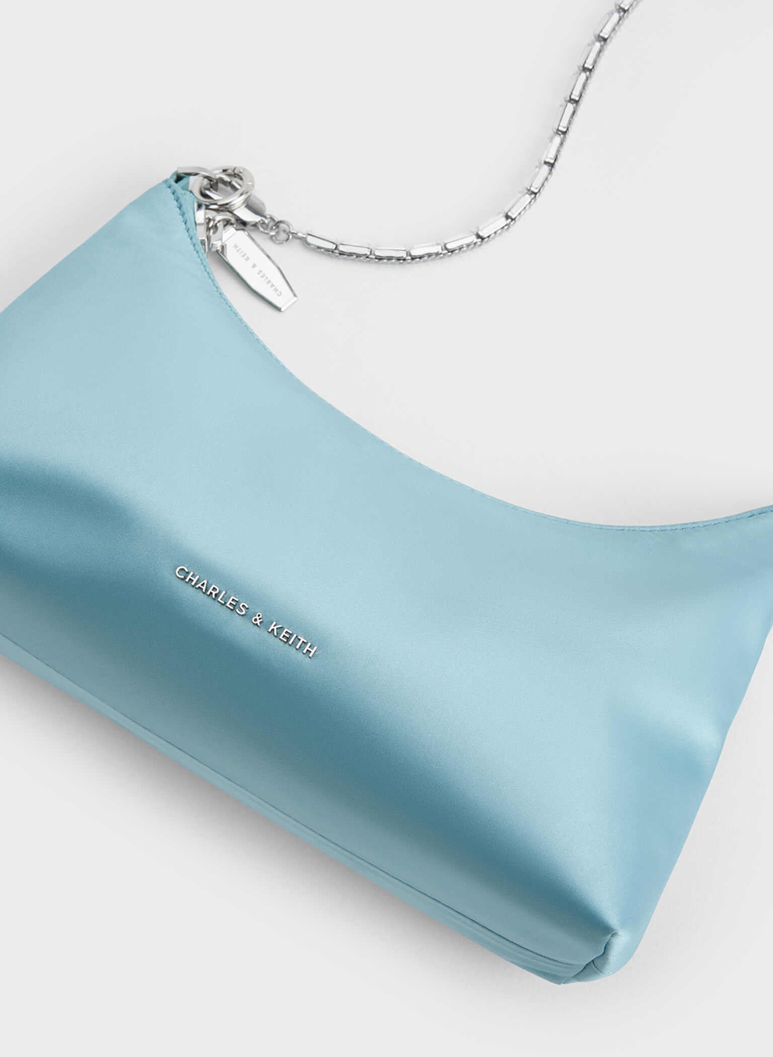Satin Crystal-Embellished Chain-Handle Two-Way Bag, Sky Blue, hi-res