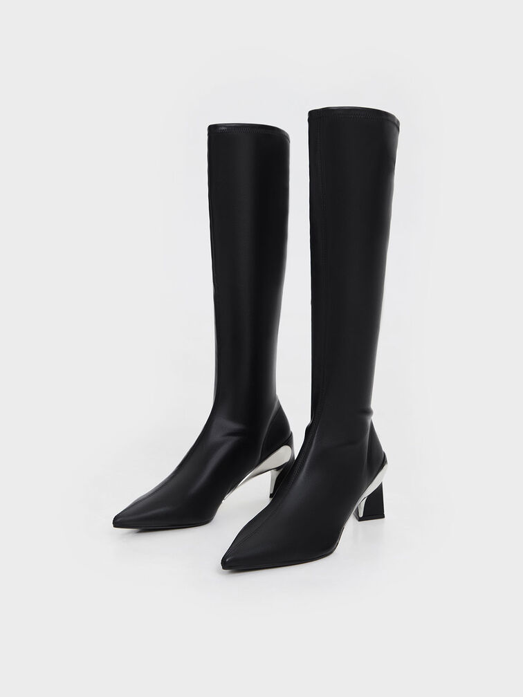 Devon Metallic Blade-Heel Knee-High Boots, Black, hi-res