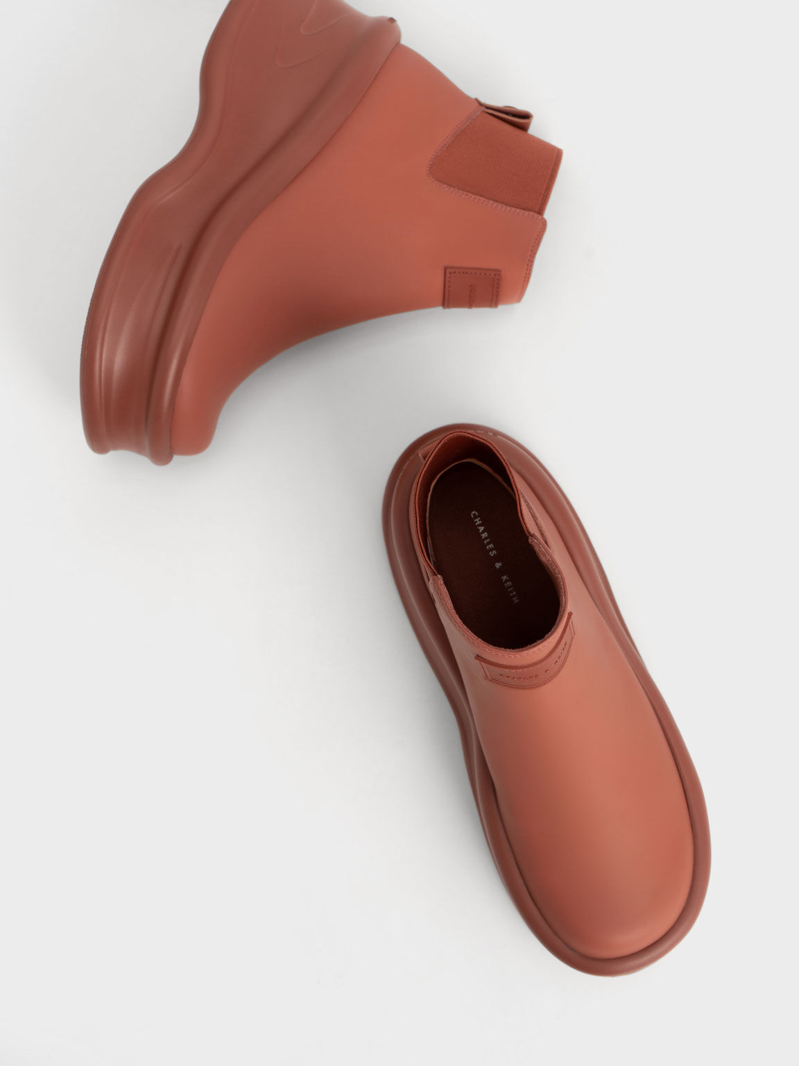 Curved Platform Ankle Boots, Brick, hi-res
