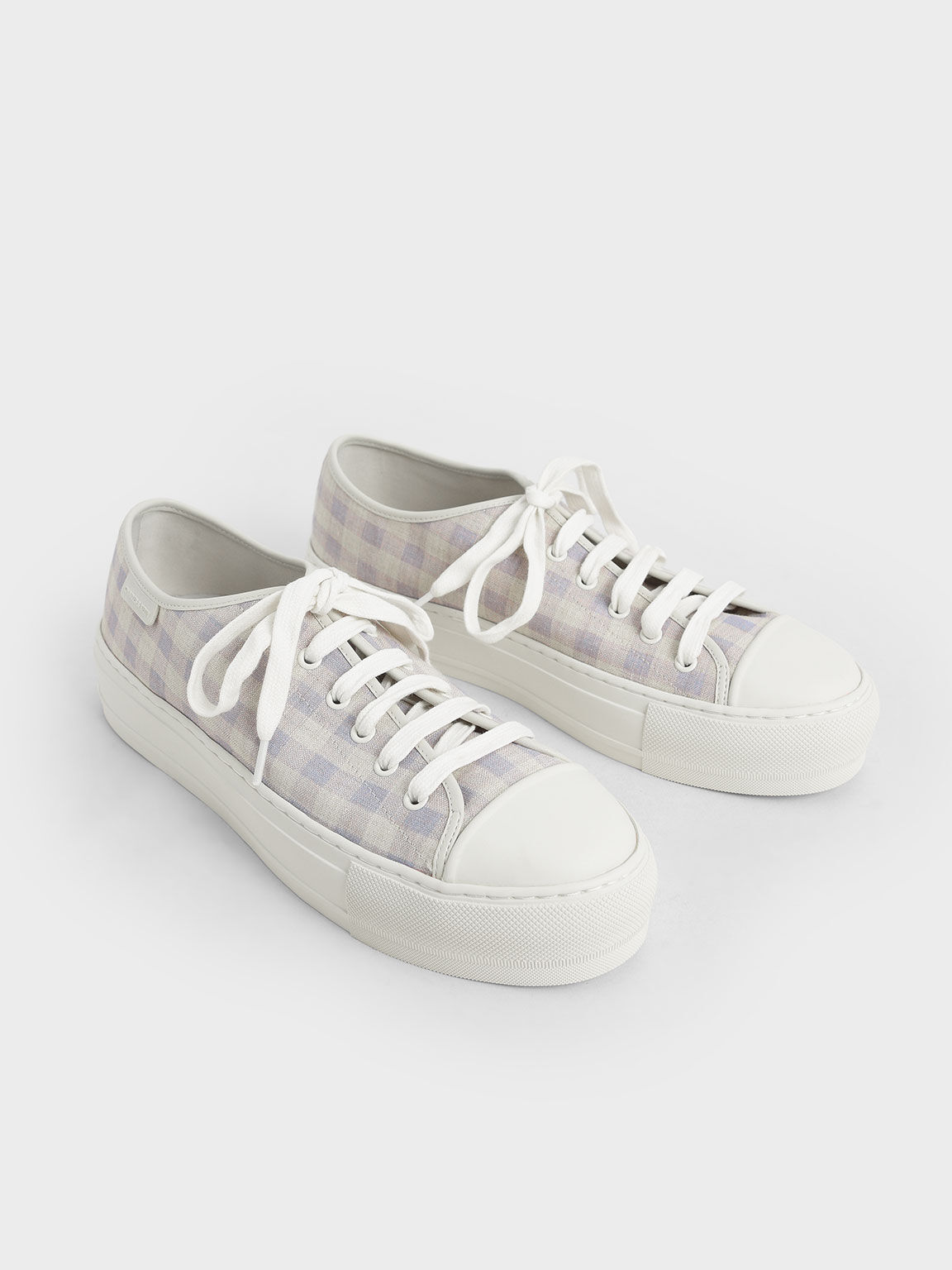 Woven Gingham Sneakers, Lilac Grey, hi-res
