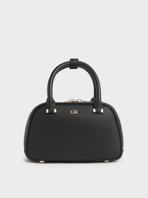 Leather Bowling Bag, Black, hi-res