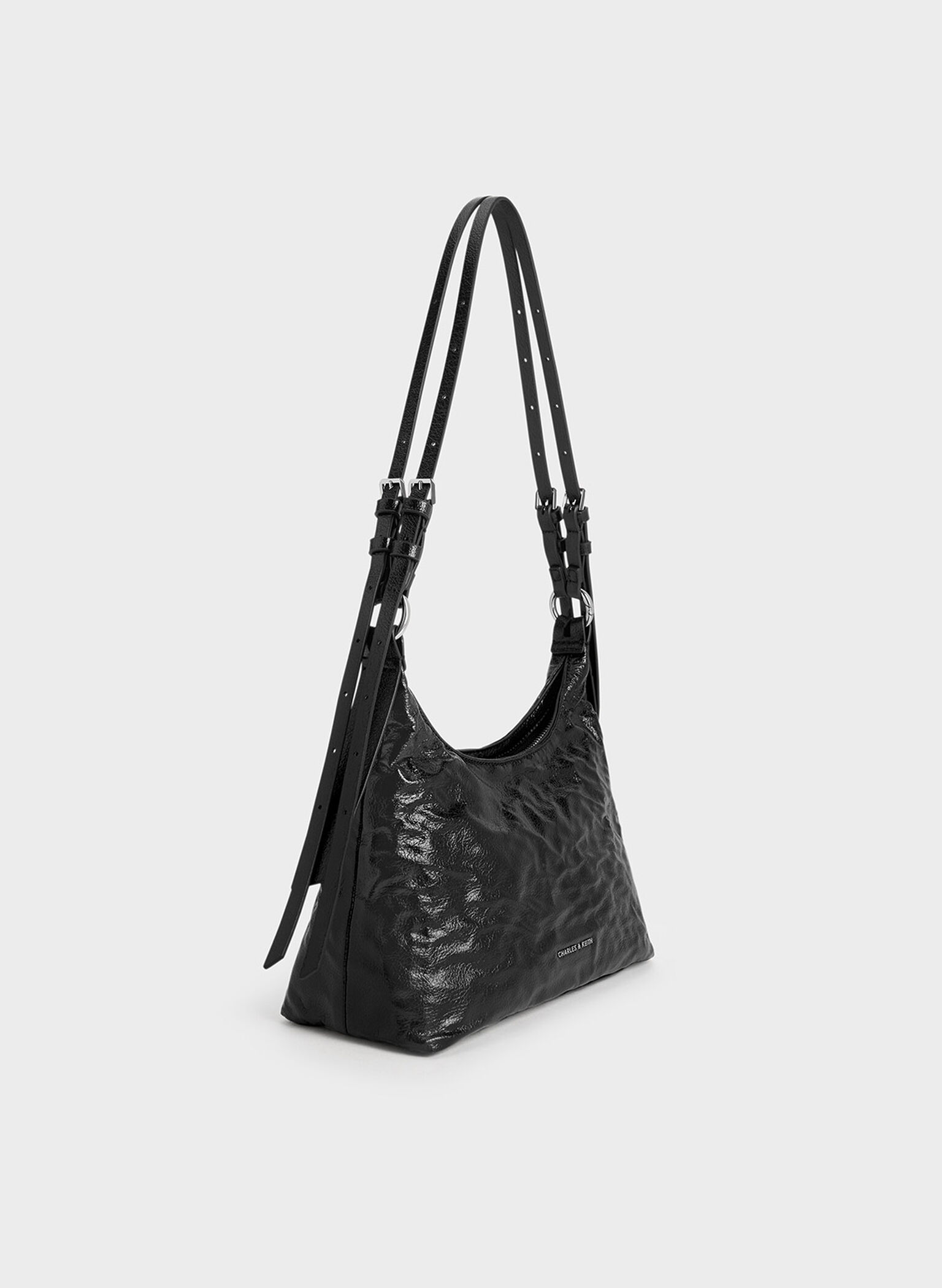 Lark Crinkle-Effect Hobo Bag, Noir, hi-res
