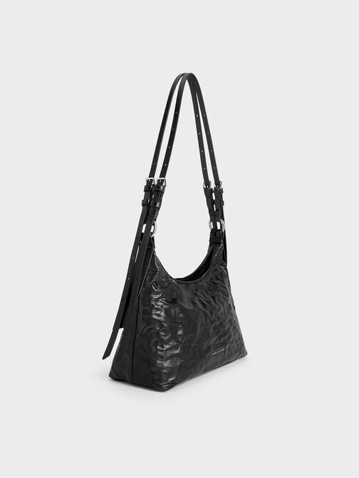 Lark Crinkle-Effect Hobo Bag, Noir, hi-res