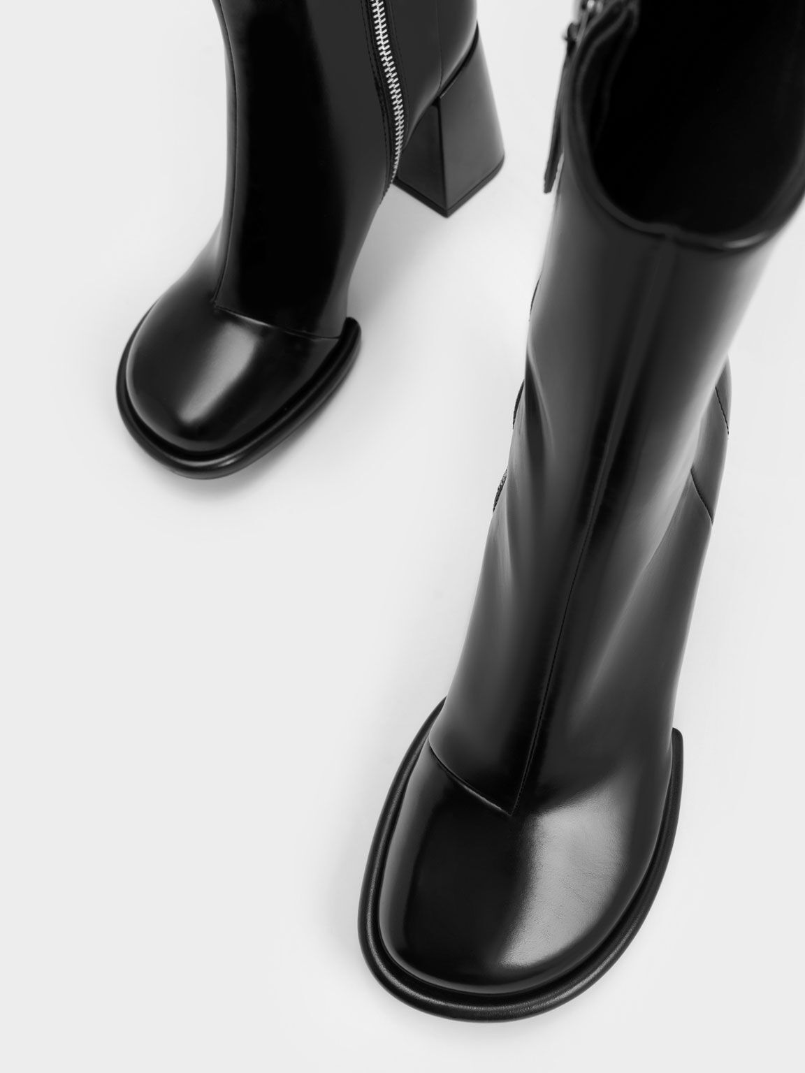 Tubular Zip-Up Calf Boots, Black, hi-res
