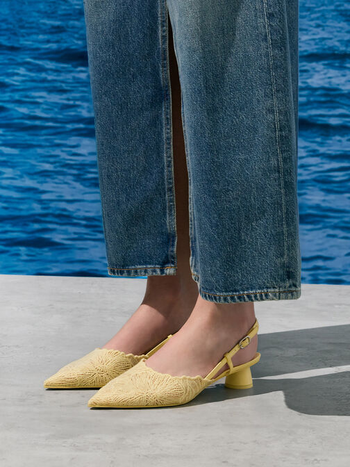 Meja Crochet Floral Pointed-Toe Slingback Pumps, Yellow, hi-res