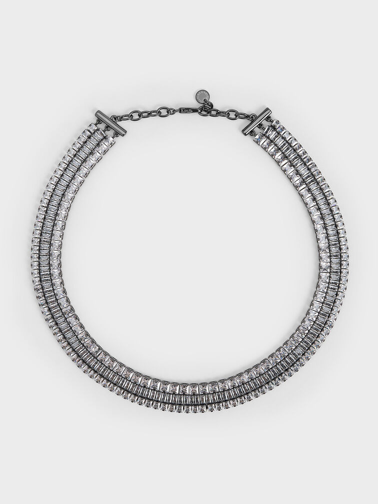 Crystal Triple-Row Tennis Necklace, Black, hi-res