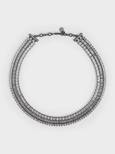 Crystal Triple-Row Tennis Necklace, Black, hi-res