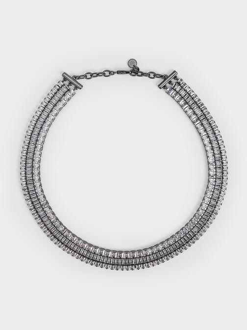 Crystal Triple-Row Tennis Necklace, Black, hi-res