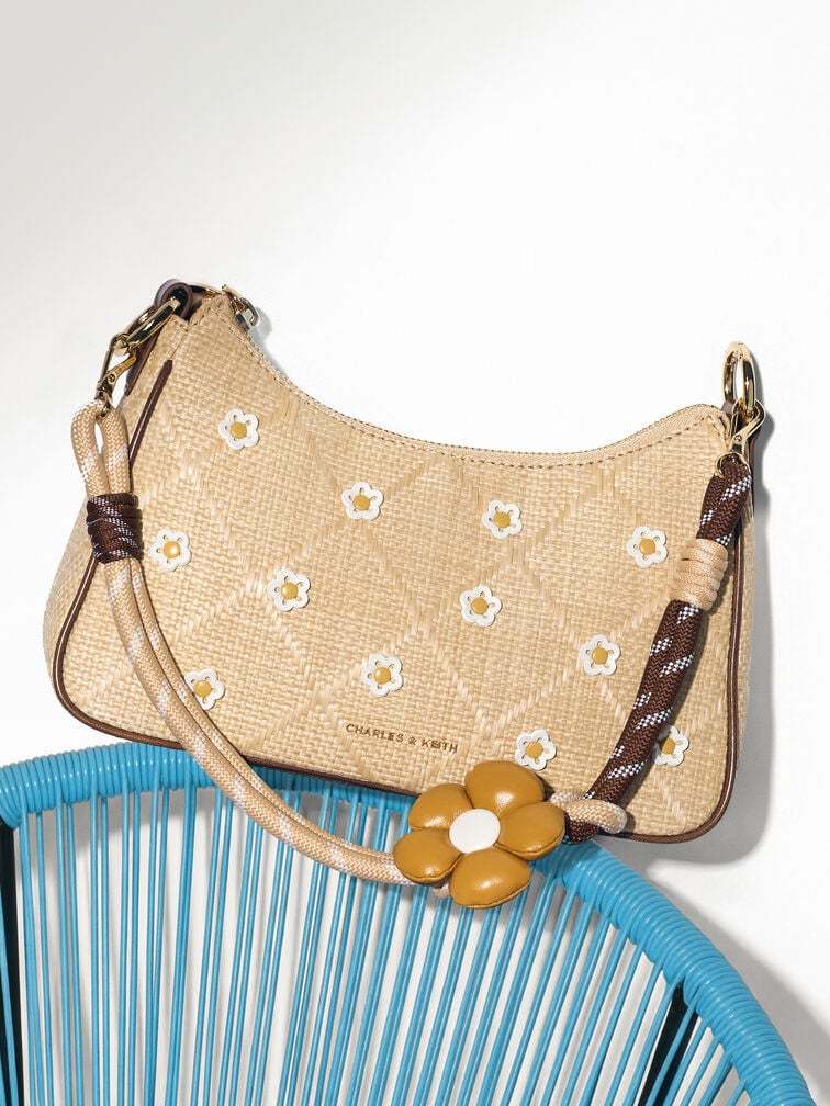 Philomena Raffia Flower Crossbody Bag, Beige, hi-res