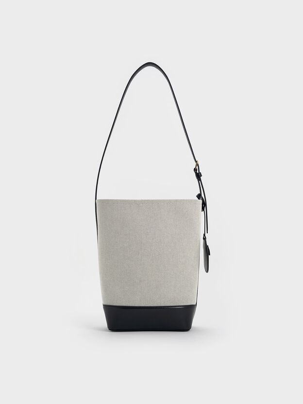 Enola Canvas Elongated Bucket Bag, Black, hi-res