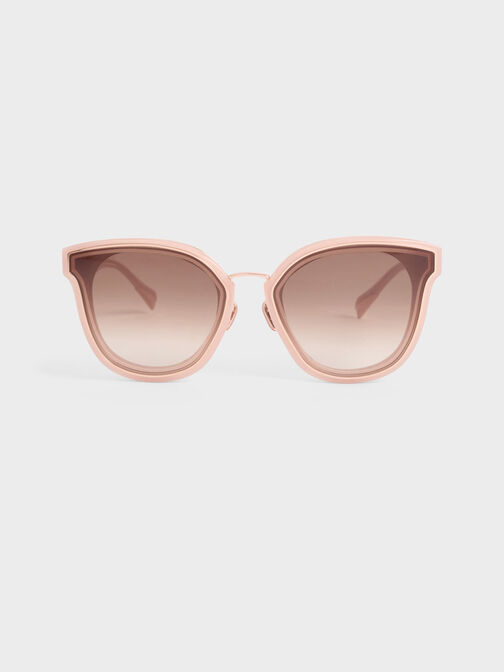 Gold-Trim Rectangular Sunglasses, Pink, hi-res