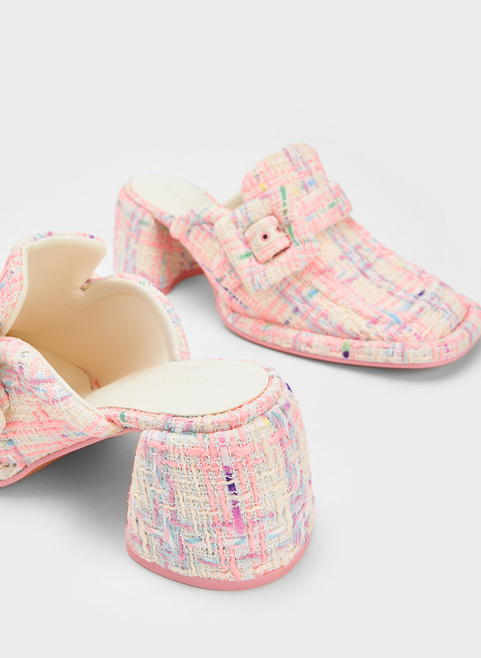 Mules Tipo Mocasín de Tweed con Hebilla, Multicolor, hi-res