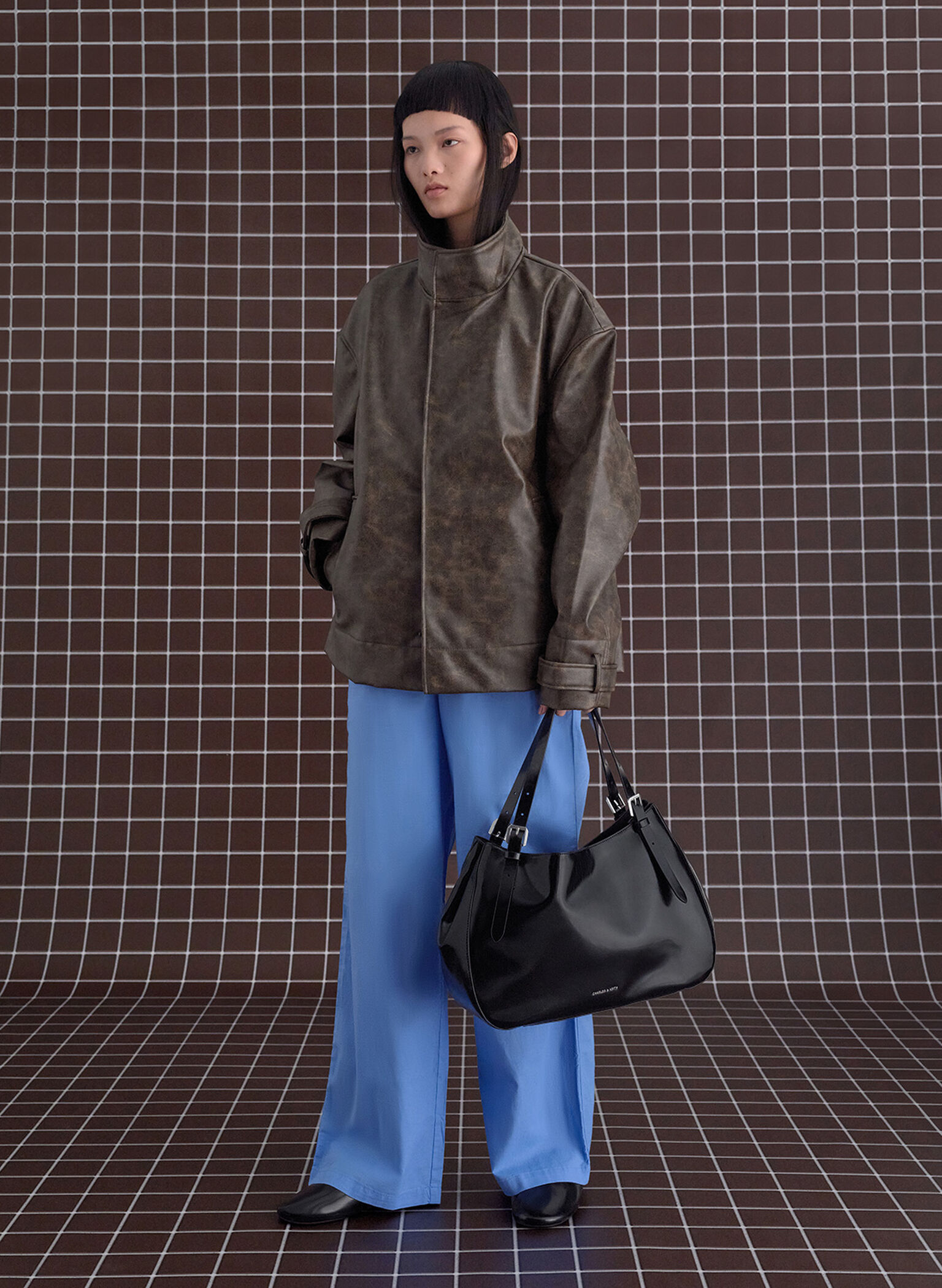 Bolso tote holgado con hebilla, Noir, hi-res