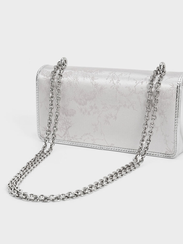 Paffuto Recycled Satin Chain Handle Long Wallet, Silver, hi-res