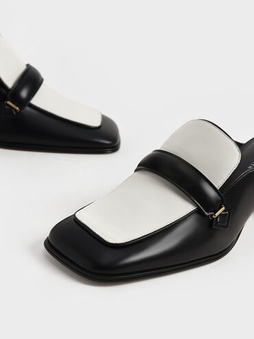 Two-Tone Block Heel Loafer Mules, Black, hi-res
