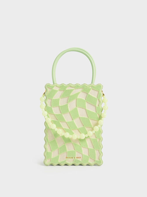 Rowan Beaded Checkered Tote Bag, Mint Green, hi-res
