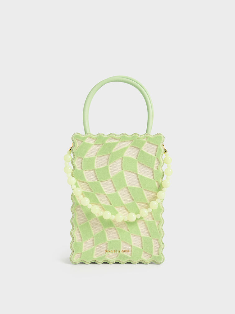 Rowan Beaded Checkered Tote Bag, Mint Green, hi-res