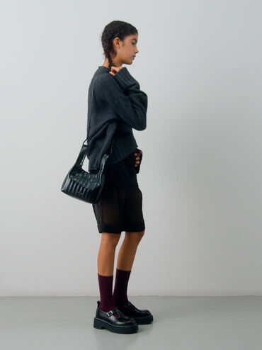 Donna Crinkle-Effect Tote Bag, Black, hi-res