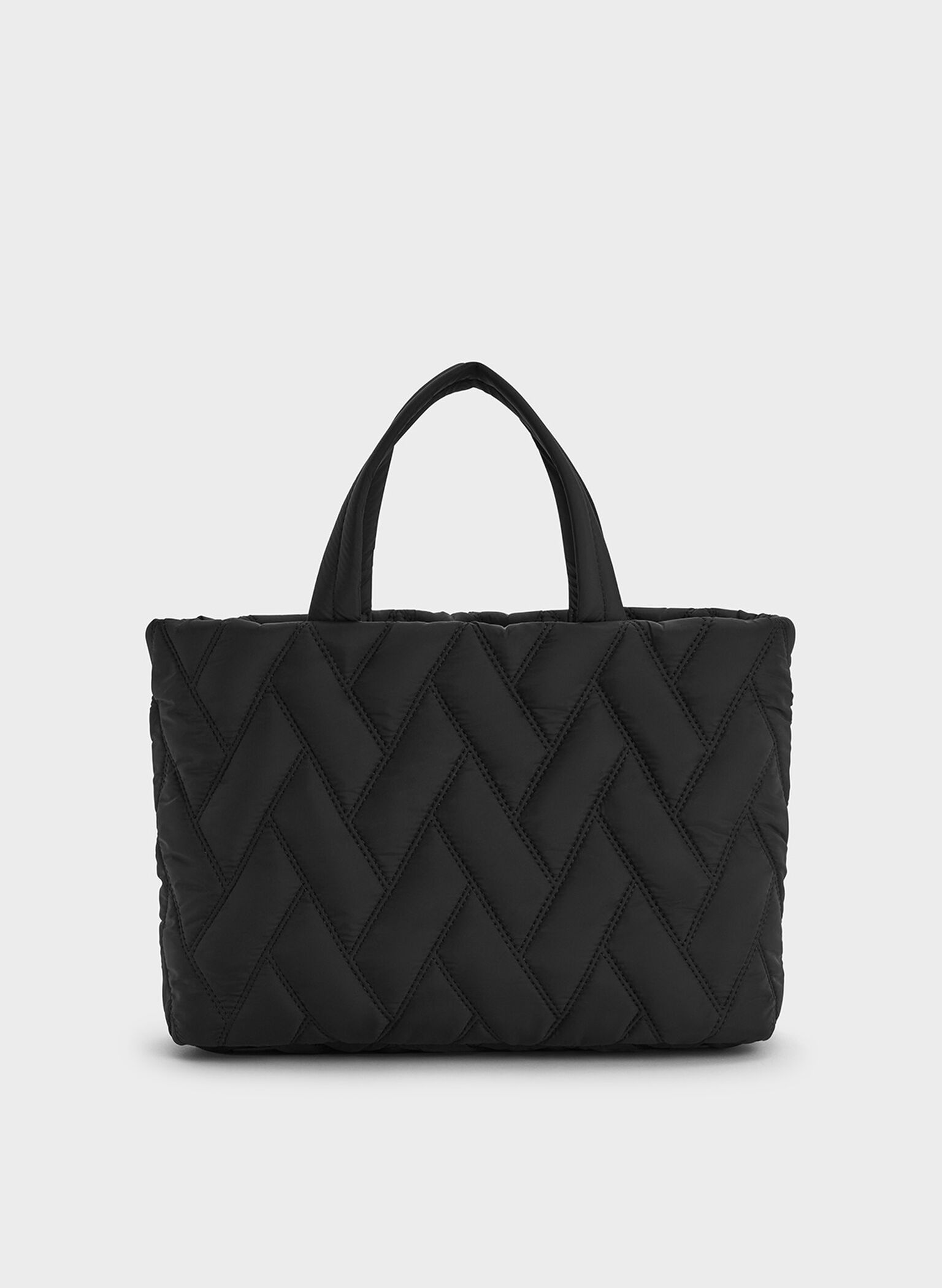 Nylon Chevron Boxy Tote Bag, Jet Black, hi-res
