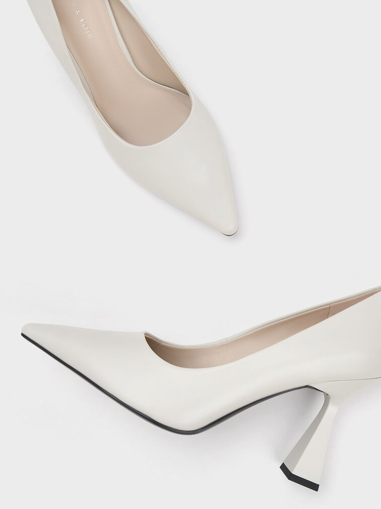 Chalk Trapeze Heel Pointed-Toe Pumps - CHARLES & KEITH MY