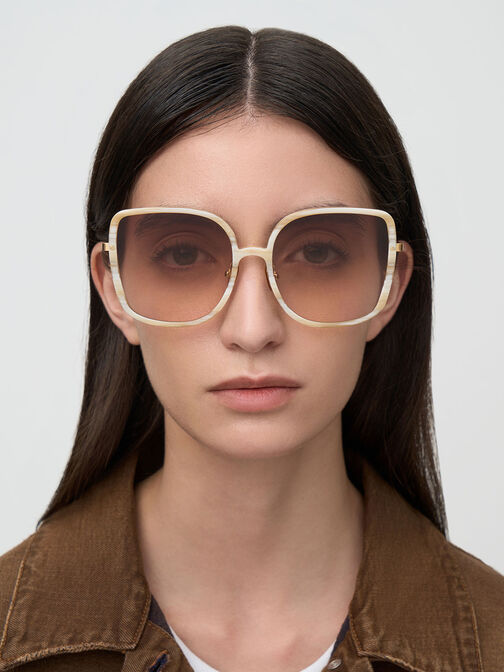 Recycled Acetate Oversized Square Sunglasses, Cream, hi-res