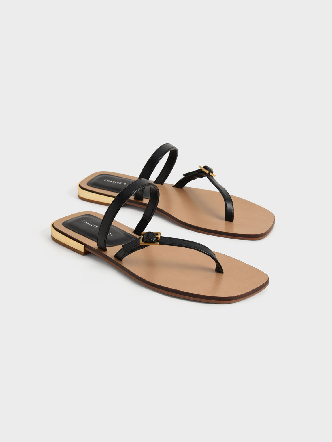 Asymmetric Strap Thong Sandals, Black, hi-res
